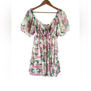 LoveColette Floral Puff Sleeve Mini Dress Size Small